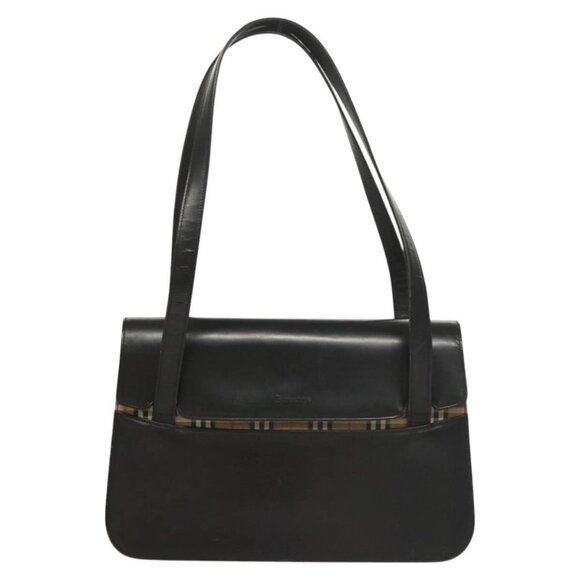 Burberrys Shoulder Bag Leather Black Silver Auth - Picture 1 of 16